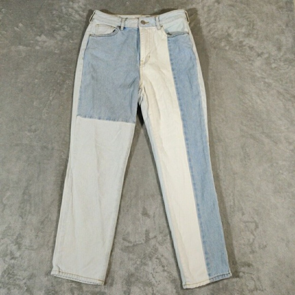 Pacsun Mom Jeans 28 Blue Patchwork Denim High Rise 90s Pockets 100% Cotton